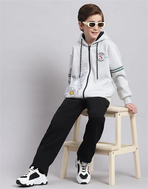 Buy Boys Grey Melange Printed Hooded Full Sleeve Sweatshirt Online in ...