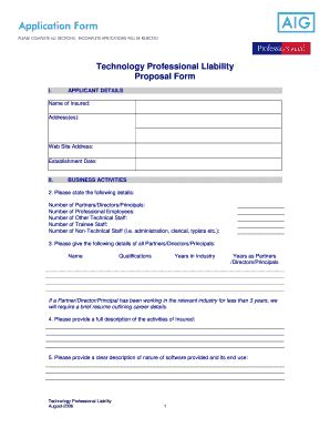 Fillable Online Technology Professional Liability Proposal Form - AIG ...
