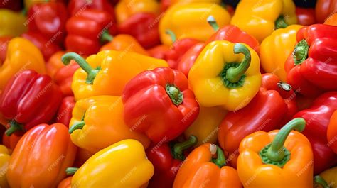 Premium AI Image | Piles of vibrant red yellow and orange bell peppers