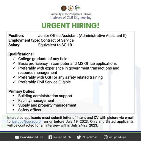 Job Vacancy – Junior Office Assistant – UP Institute of Civil Engineering