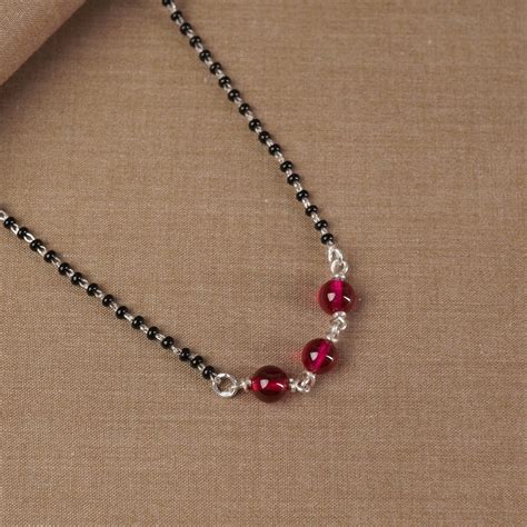 Shop online handmade minimal silver mangalsutra designs with red beads ...