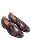 Buy Brown European Vegetable Tanned Leather Sole Penny Loafer Shoes For ...