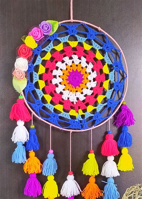 Get Handcrafted Multi Color Crochet Dreamcatcher with Tassels at ₹ 1070 ...