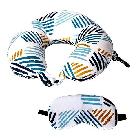 Destinio Travel Pillow for Flights - Memory Foam, Eye Mask, Washable ...