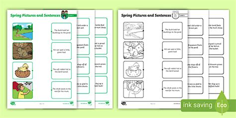Phonics Level 4 Spring Pictures and Sentences Worksheets