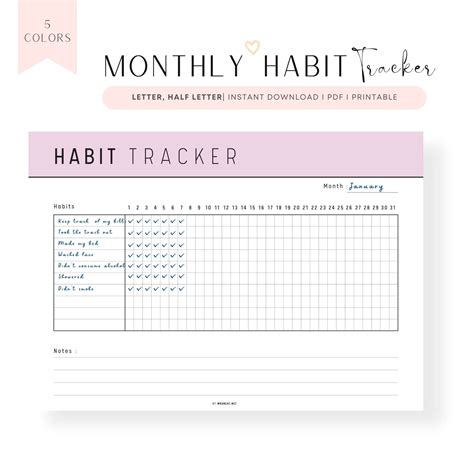 Monthly Habit Tracker Template Printable – mrsneat