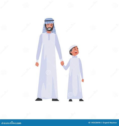 Muslim Father and His Son, Happy Arab Family in Traditional Clothes ...