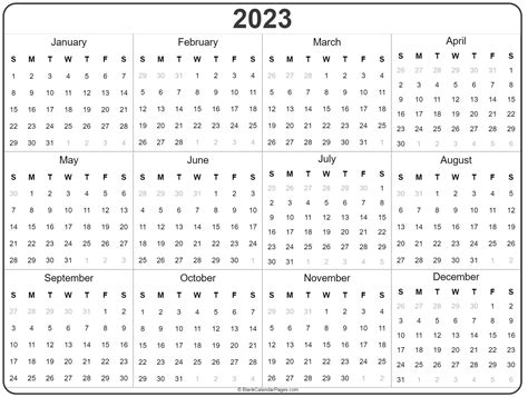 Calendar 2023 Year Week Starts On Sunday English Vector Square Wall ...