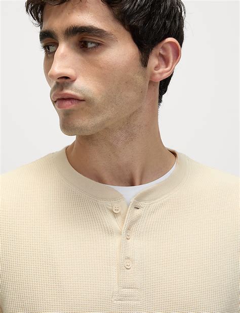 Buy Pure Cotton Henley Waffle Long Sleeve Top at Marks & Spencer