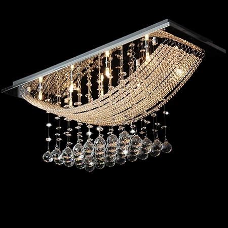 Buy CRYSTA WORLD K9 Crystal Rectangular Chandelier Light Fixture Modern ...