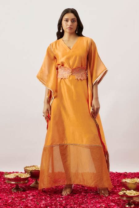 Buy Orange Handloom Cotton, Chanderi, Organza Embroidery Sahana Panel ...