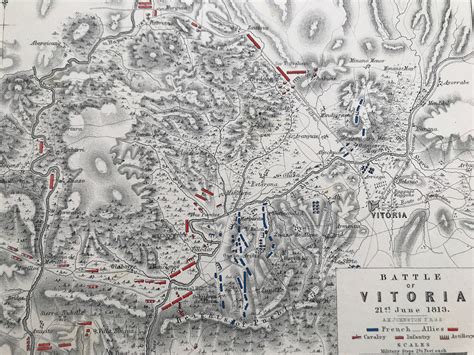 1875 Battle of Vitoria, 1813 Original Antique Map - Peninsular War - Battle Map - Military ...