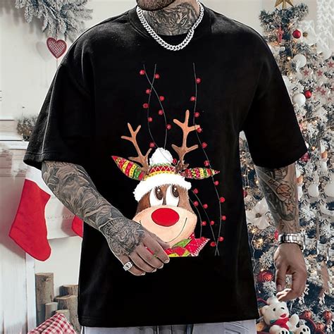 Camiseta navideña con estampado de animales para hombre, camiseta negra ...