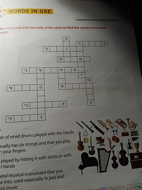 Crossword Puzzle on Musical Instruments Fill in the crossword with the h..