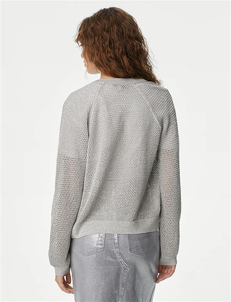 Buy Metallic Textured Bomber Cardigan at Marks & Spencer