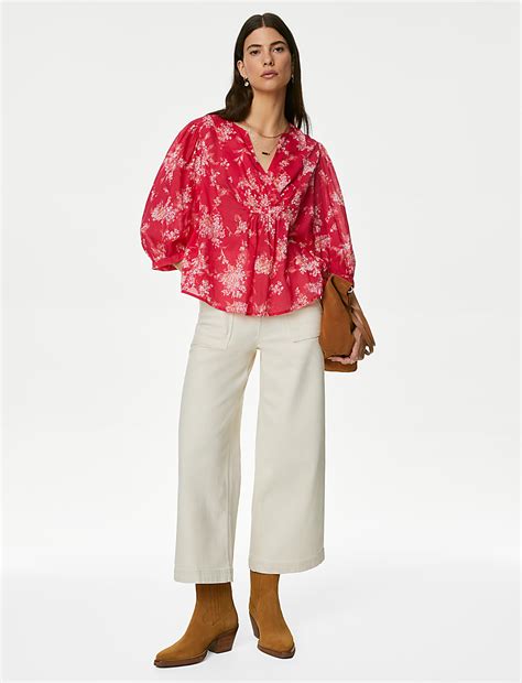 Buy Pure Cotton Printed Notch Neck Blouse at Marks & Spencer