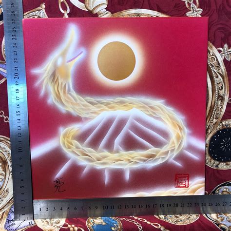 【高波動絵画】赤富士金龍・アセンション次元上昇 スピリチュアルアート色紙サイズ | Ryo-art and design