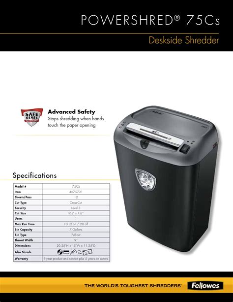 FELLOWES Deskside Paper Shredder Machine 75Cs | FELLOWES Deskside ...