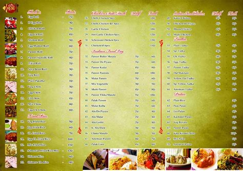 Menu at National Dhaba, Howrah