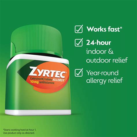 Buy Zyrtec 24 Hour Allergy Relief Tablets with 10 mg Cetirizine HCl, 30 ...