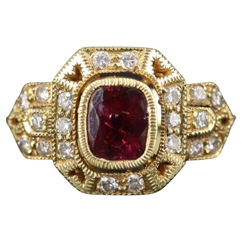 Customizable 2 Carat Ruby Diamond Bridal Ring Vintage Oval Shaped Ruby ...