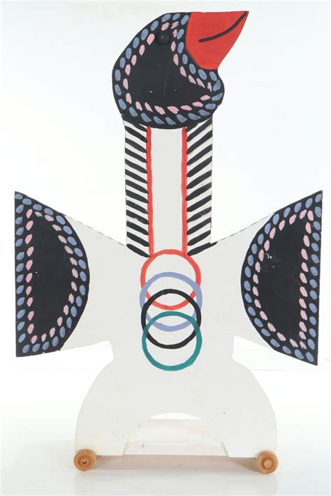Marvin Finn Folk Art Wood Cut-Out Bird on Wheeled Base, 2003 ...