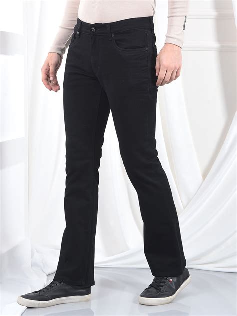 Buy Men's Black Mid Rise Bootcut Fit Sustainable Jeans Online | Numero Uno