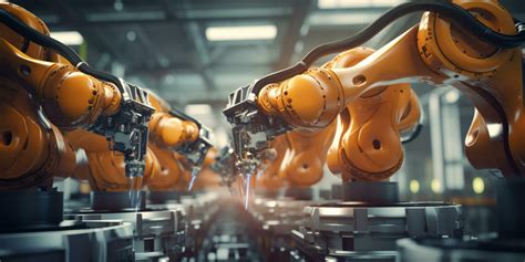 Robotic arms work on a car in a factory, an example of industrial AI