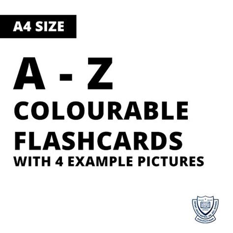 Colourable A-Z Flashcards with 4 examples