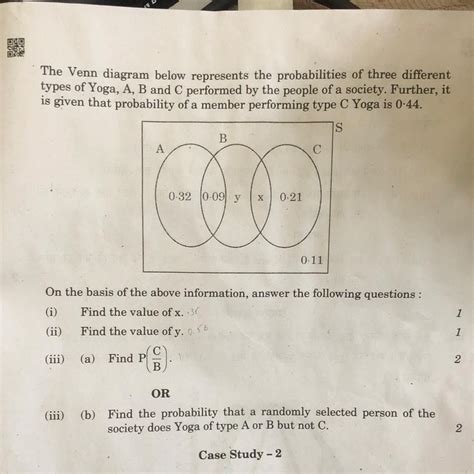 The Venn diagram below represents the probabilities of three different ...