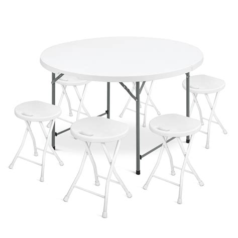 MoNiBloom 7 Pieces 4 FT Folding Round Table and Chair Set, Banquet ...