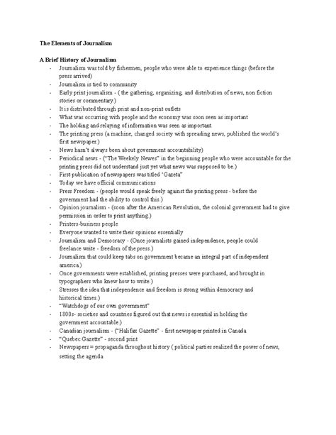 History of Journalism and The Elements of Journalism - The Elements of Journalism A Brief ...