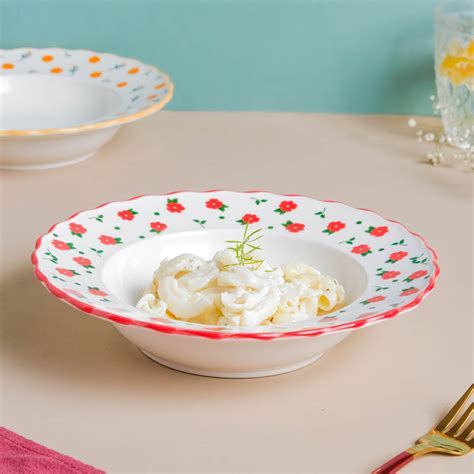 Ziba Floret Pasta Plate Red Online - Premium Pasta Plate | Nestasia