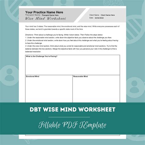 DBT Wise Mind Worksheet Editable / Fillable PDF Template for ...