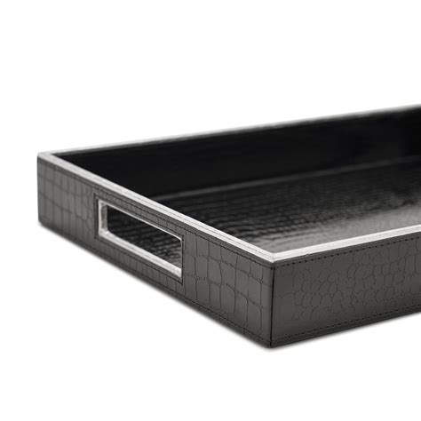 Shop Black Rectangle Faux Leather Serving Tray - at Best Price Online ...