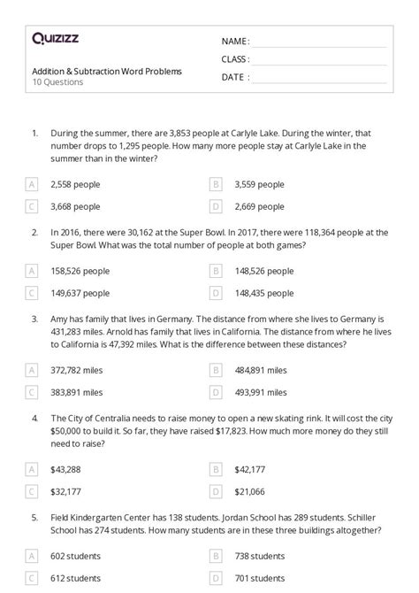 50+ Subtraction Word Problems worksheets for 5th Class on Quizizz ...