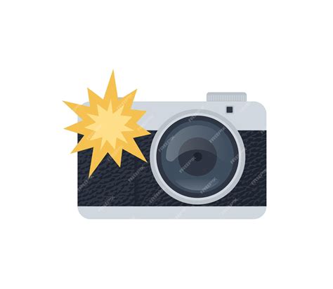 Camera with flash light vector isolated icon. photo camera emoji ...