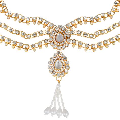 Buy Memoir Brass Goldplated Pearl and Imitation Diamonds Traditional ...