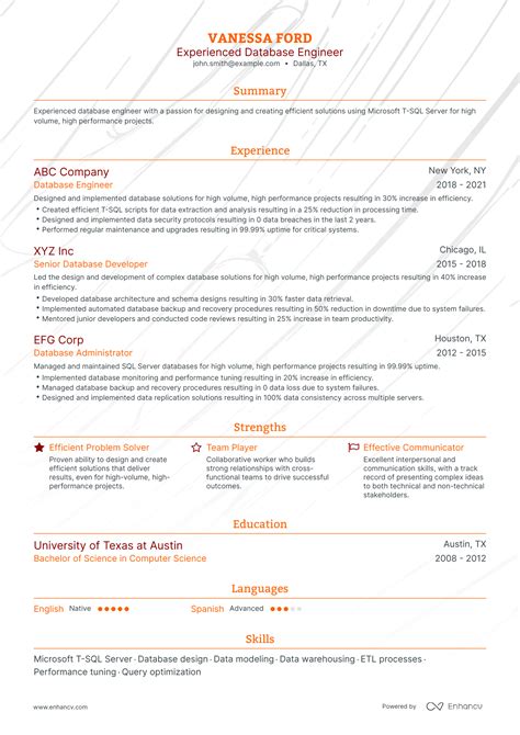 Image result for Database Engineer Resume Examples