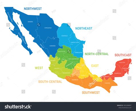 Colorido mapa político de México. Divisiones: vector de stock (libre de ...