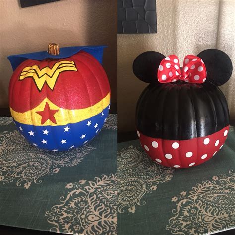 Wonder Woman and Minnie Mouse pumpkins for my girls | Pumpkin halloween ...