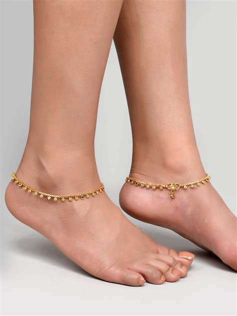 Buy Gold Plated Multi Stone Studded Chain Ankle Bracelet for Women ...