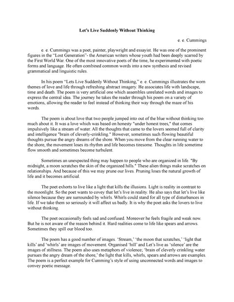 Let's Live Suddenly Without Thinking summary - Let’s Live Suddenly ...