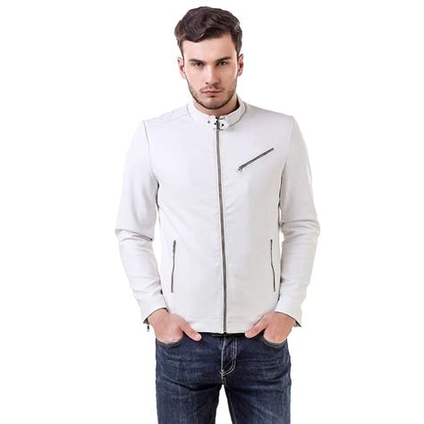 Buy Leather Retail Men's Solid Biker Jacket (White, X-Small) at Amazon.in