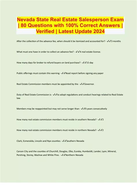 Nevada State Real Estate Salesperson Exam | 80 Questions with 100% ...