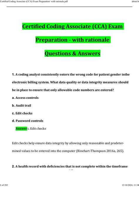 Certified Coding Associate (CCA) Exam Preparation- with rationale ...