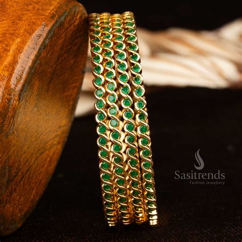 Micro Gold Plated Spiral AD Stone Bangles - Sasitrends