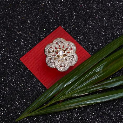 Flower swirls stone studded zirconia rings – StylishKudi