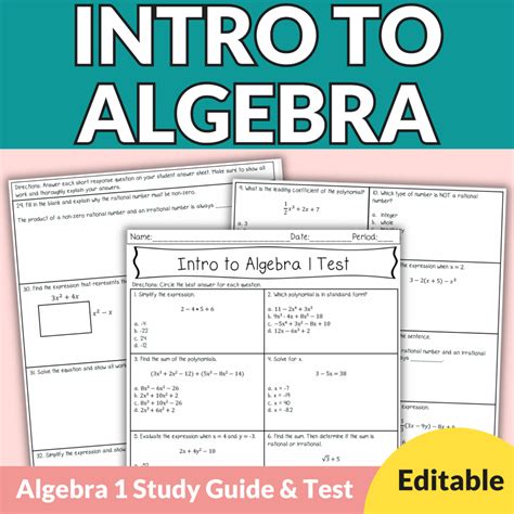 Intro to Algebra Test & Study Guide Editable Assessment for 8th – 10th Grade - Lindsay Bowden