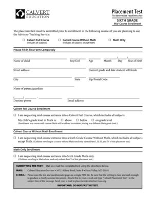 Fillable Online Sixth Grade - Calvert Education Fax Email Print - pdfFiller